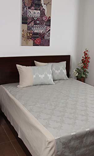 Image of Silver Self-Design Double Jacquard with Chambray Cotton Bedcover (Double 90x102, Grey)