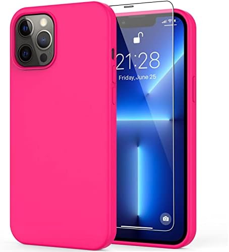 DEENAKIN iPhone 13 Pro Max Case with Screen Protector,Soft Flexible Silicone Gel Rubber Bumper Cover,Slim Fit Shockproof Protective Phone Case for iPhone 13 Pro Max 6.7" Hot Pink