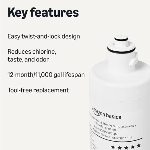 Image of Amazon Basics Replacement Filter Cartridge for Under Sink Water Filter System, Reduces Chlorine, Bad Taste & Odor, NSF /ANSI 42 & 372 Certified, 1 Year Service Life, 11,000 Gallons, White