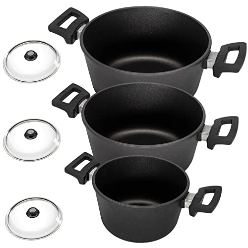 Eurolux Universal-Topfset Induktion Aluguss beschichtet 6-tlg. - Guss-Koch-Töpfe Set mit Deckel 20/24/28 cm - Made in Germany