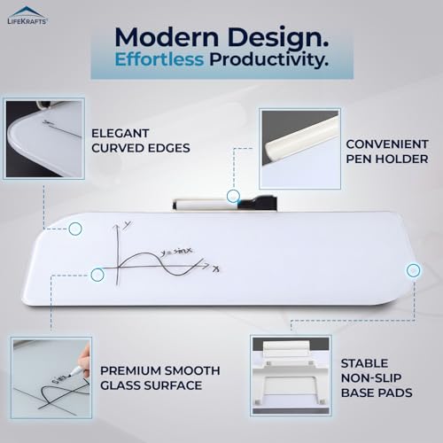 Image of LifeKrafts Dry Erase Glass Whiteboard | Desktop Easel Board for Office, Home, School, Adults&Kids | Tabletop Writing Board |Reusable Marker Board|1 Marker Pen & 1 Eraser| 15.5 x 6 Inches | Pack of 1