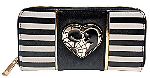 Nightmare Before Christmas Jack & Sally Metal Badge Zip Around Hand Purse Clutch Wallet