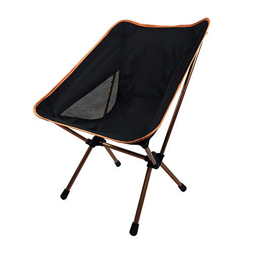 Chaise de camping pliable orange portatif avec assise relaxante de pique-nique
