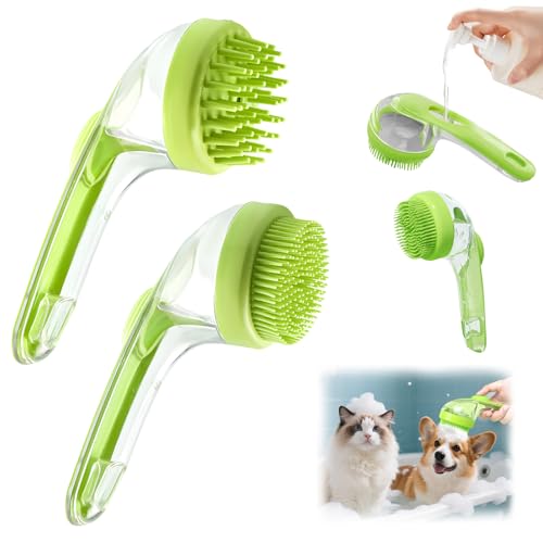 SI SEN 2PCS Cepillo de Baño para Perros y Gatos,2 en 1 Cepillo Ducha Mascota de Silicona con Dispensador de Champú,para el Lavado de Perros y Gatos de Pelo Corto y Largo