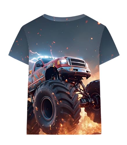 Tkria Boy T-Shirt 3D Graphic Shirt Monster Truck Print Crewneck Cool Short Sleeve Shirt 3-10 Years2