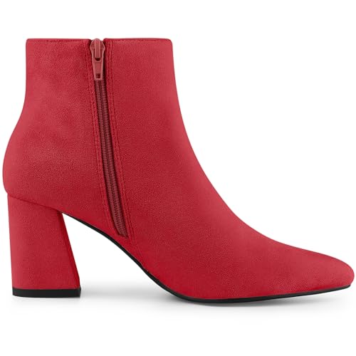 Allegra K Allegra K Women's Pointy Toe Side Zip Chunky Heels Red Ankle Boots 9 M US