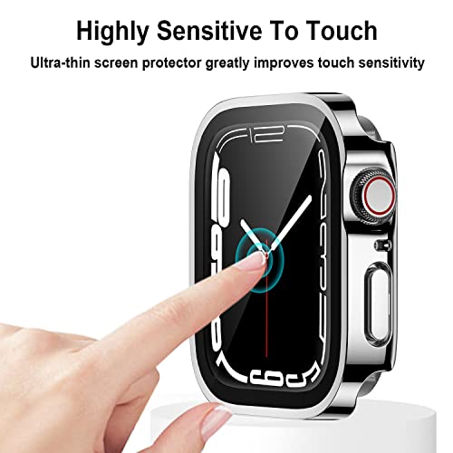 Anlinser 2 Pack Cases Compatible For Apple Watch Case 45Mm Series 8 Series 7 With Tempered Glass Screen Protector, Thin Bumper Case Protective Cover Designed For Iwatch (Silver/Clear) #TOP2