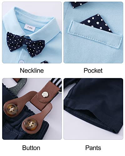 Yuemion Infant Baby Boy Clothes Gentleman Outfits Suits Summer Short Sleeve Bowtie Bodysuit Shirts + Suspender Shorts(Blue,9-12M) #TOP3