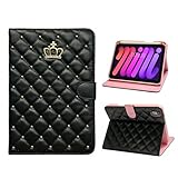 for iPad mini 7 A17 Pro 2024/iPad Mini 6 2021 8.3 Inch iPad mini 7th/6th Gen Case, PU Leather Crown Bling iPad mini 7th/6th Generation Cover with Pencil Holder,Smart Soft TPU(Black)