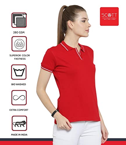 Image of Scott International Women's Regular Fit 100% Pure Organic Cotton Polo T-Shirt | Womens Polo Collar Neck T-Shirt | Cotton Plain Polo Neck Half Sleeve T-Shirt | Tshirts for Women