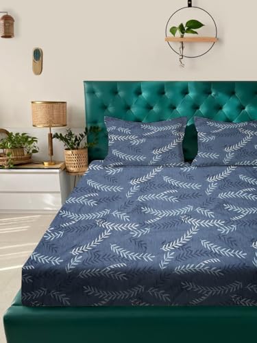 Image of ROSARAHOME 180 TC Microfiber Flat Queen Size Double Bed Bedsheet with 2 Pillow Cover| Bedsheet:240cmx225cm Pillow Covers:45cmx70cm,Floral Dark Blue