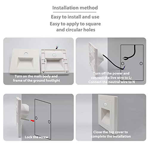 LED Treppenlicht mit bewegungsmelder 8 stück Wandeinbaustrahler Warmweiß 3000K Wandeinbauleuchte 1,5W 230V Einbaustrahler Treppenleuchte für 60mm Standardgröße, 86mm Eckig Unterputzdose für Innen