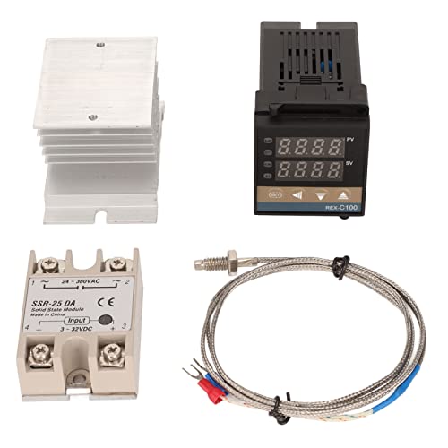 Digital PID Thermostat Temperature Controller, SSR Heat Sink, 100V - 240V 40A, K Thermocouple - Fast Temperature Control, Probe, Ideal for Industrial and Home Use (Type 1)