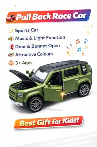 Image of Diecast Cars - Defender Car Toy for Kids | 1:36 Scale Metal Body RC Style Car with Openable Doors & Bonnet | Music & Light Function | Pull-Back Action | Birthday Gift Boys & Kids