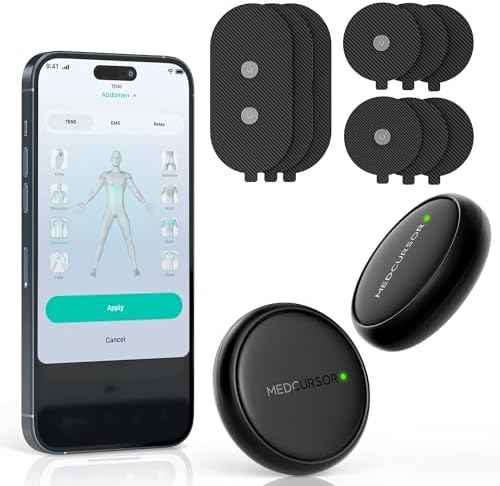 Medcursor Wireless 3-in-1 TENS Unit, Dual-Channel Muscle Stimulator with App Control & Session Memory, EMS Machine with 25 Intensities and 8 Target Areas, Storage Pouch, Designed for Back Pain Relief
