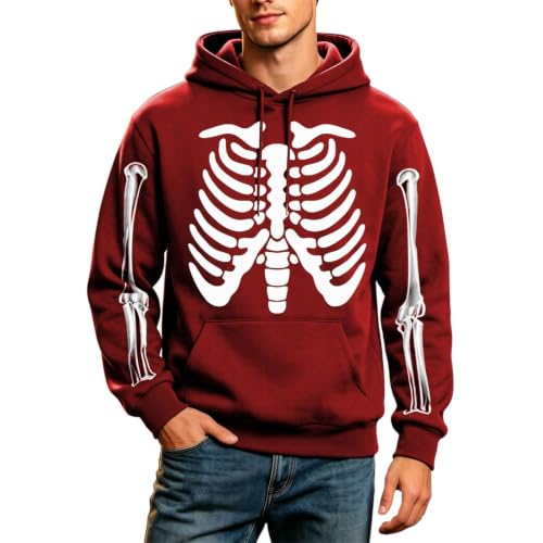 Sudadera con capucha de esqueleto para hombre en color rojo talla S