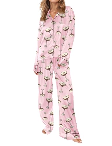 Image of SHESHOW Satin Pajamas for Women Set Long Sleeve Button Down Sleepwear 2 Piece Nightwear Women Pjs Sets Size XS-XXL
