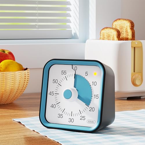 InfPokid Visueller Timer Kinder mit Pausenfunktion, 60 Minuten Countdown Timer für Kinder Schreibtischstudie, Bürotisch und Meetings, Kochen in der Küche, Leises Zeitmanagement für ADHS (Schwarz) 2