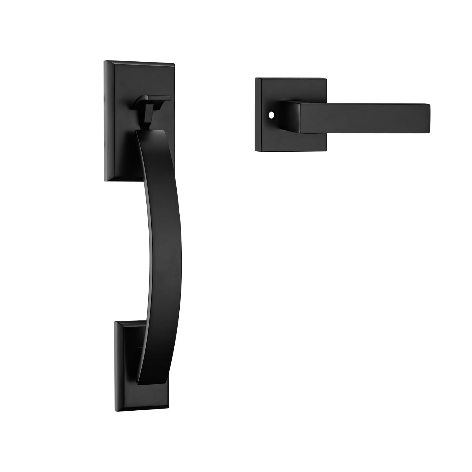 Front Door Handle Dummy Handle Only, Black Door Handleset for Front Door, Exterior Door Lock Set