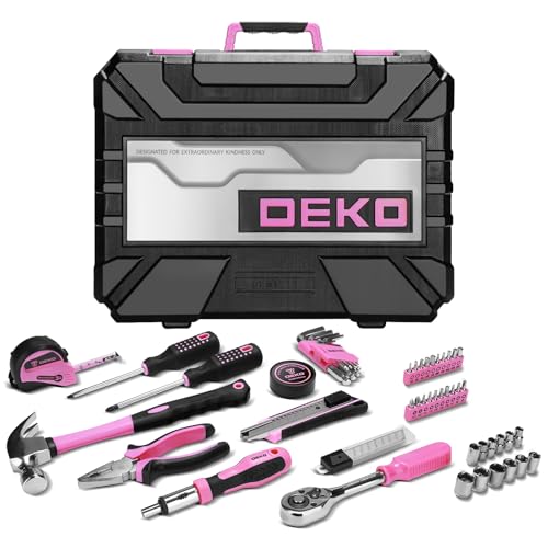 Image of DEKOPRO Tool Set: 228 Piece Home Tool Kit, Household Basic Repair Tool Set Comes with Storage ToolBox, Socket Wrench Set for Car, Hand Tool Box Set for Home - Pink