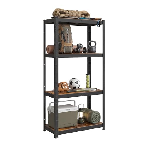 SONGMICS Shelving Unit, 40 x 80 x 160 cm, 520 kg Load Capacity (130 kg per Shelf), Industrial, Adjustable Storage Shelves, for Living Room, Kitchen, Garage, Rustic Brown and Black GLR044B11