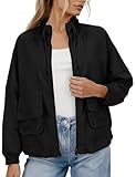 Fiona Jolin Womens Fall Casual Jackets Cotton Classic Zipper Fashion Coat Adjustable Stand Collar Streetwear with Pockets (Black-M)