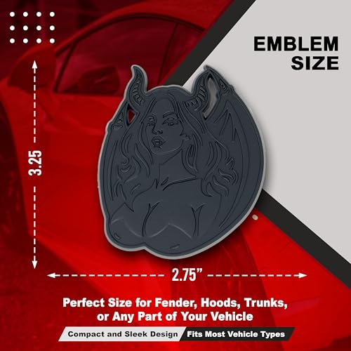 Image of Succubus Emblem, Devil Girl Demon Goddess 3D Badge, Dark Gothic Lilith Style Auto, Custom 3D Exterior Automotive Accessories, Universal Fit for Car, Truck, SUV (Set of 2) (Matte Black)