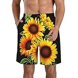 DUWAA Pantalones cortos de verano con estampado de girasoles de secado rápido para hombre, pantalones cortos de playa ligeros con bolsillos, cintura elástica, blanco, XXL