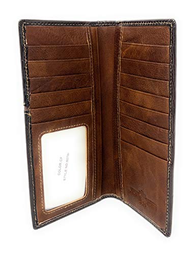 Western Genuine Leather Basketweave Metal Concho Mens Long Bifold Wallet in Multi Emblem (Coffee Longhorn)3