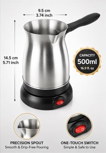 Image of Elegant Electric Coffee Maker Stainless Steel Kettle 600ml with Power Switch for Coffee Tea Milk Melted Butter Water Boiler
