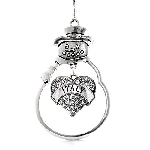 Inspired Silver - Italy - Silver Christmas Ornament - Pave Heart Charm Christmas Tree Ornament with Cubic Zirconia - Snowman Hanging Decoration
