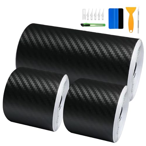 GBKDQQ Lámina de Carbono autoadhesiva para Coche (5 cm x 500 cm + 10 cm x 300 cm), 6D, Resistente a arañazos, con raspador y cúter, Color Negro, para umbrales de Puertas de Coche y Motocicletas.