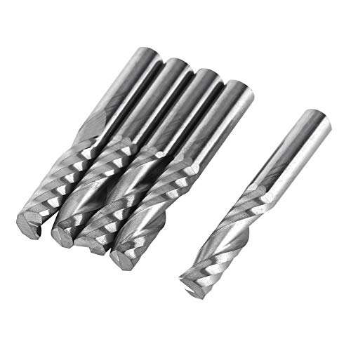 5pcs Tungsten Carbide End Mill Bits 6mm Shank Single Flute Spiral CNC PVC MDF Milling Router 22mm Cutting Edge Length