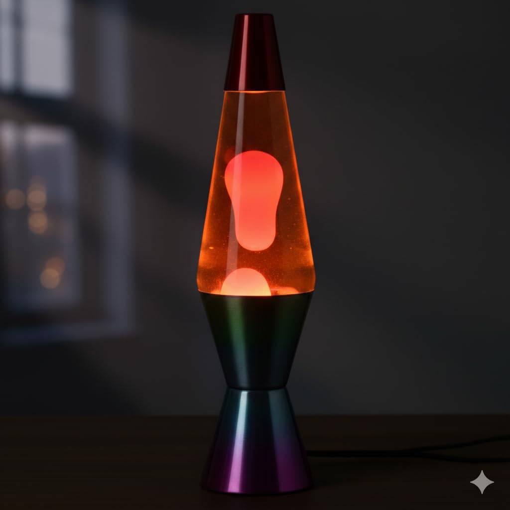 Lavalampe 37 cm rot-rosa mit Metallsockel, Glühbirne und Kabel – Ambientebeleuchtung und Dekoration für Kinder- oder Jugendzimmer – Entspannende Lampe im Retro-Stil für zu Hause