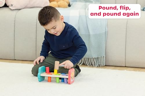 Image of Jasey's Toy Chest Tap & Learn Wooden Hammer Bench for Kids | Pounding Toy with Mallet & Colorful Pegs | Montessori Fine Motor Skill Toy for Toddlers Ages 12+ Months