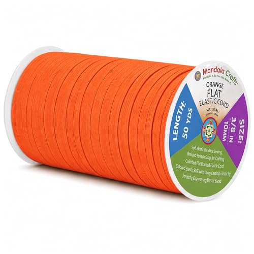 Mandala Crafts 50 Yards 3/8 Inch 10mm Orange Elastic Bands for Sewing