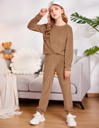 Image of Arshiner Girls 2 Piece Outfit Sweatsuits Set Kids Velour Sweatshirts & Sweatpants Tracksuits Set for Girls