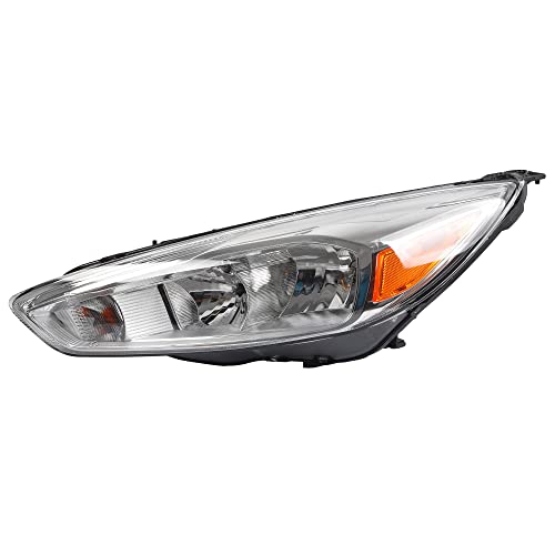Dasbecan Halogen Headlight Assembly Compatible With Ford Focus 3rd Gen 2015-2018 w/o LED DRL Left Driver Side Chrome Headlamp Replaces# F1EZ13008GT FO2502339