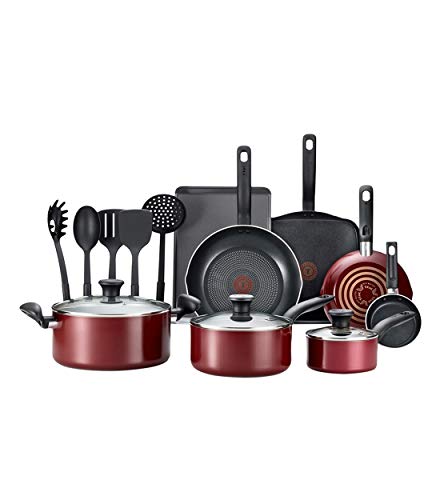 T-Fal Culinaire 16-Pc. Nonstick Aluminum Cookware Set. Red