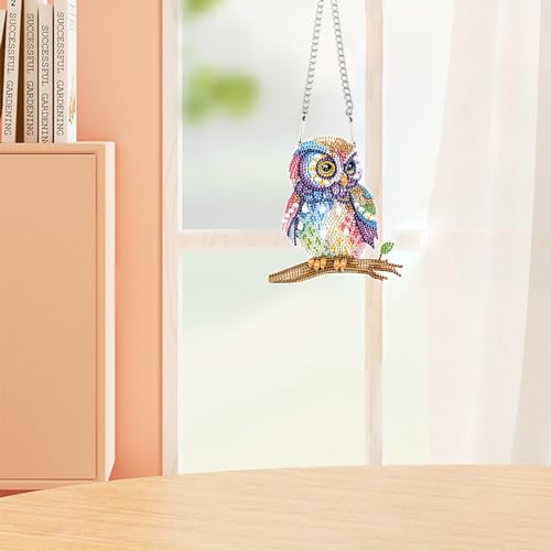 Image of AiYuanzsh Owl Diamond Painting Hanging Pendant Kit, 19 cm, Acrylic, Wall Mount, Mosaic Crafts, Home Decor, Indoor, Unisex