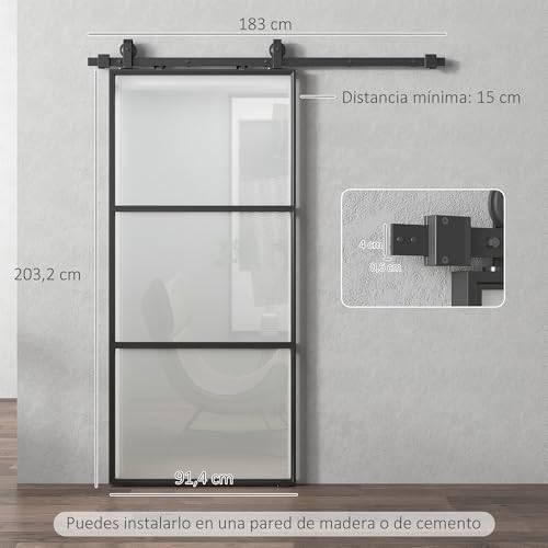 Miniatura 7 de Homcom Puerta Corredera Con Herrajes 91,4x203,2 Cm Puerta Corredera De Cristal Con Mecanismo Cierre Suave Para Baño Salón Sala De Estar Cocina Negro