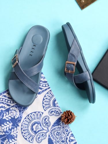 Image of ELLE Women's Flats Slip-On Sandals with Buckle Detail
