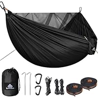 NATUREFUN Reisinsectennet camping hangmat | 300 kg draagvermogen 290 x 140 cm) ademend, sneldrogend parachute nylon | 4 x premium karabijnhaken, 3 x nylon slings, 2 scheerlijntouwen, 2 grondnagels