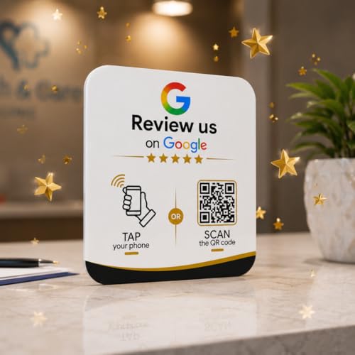 tinydabba Review NFC Plate with QR Code, Acrylic Review Stand for Shops, Restaurants & Salons, Contactless Feedback Collection, No Monthly Fees, 4x4 Inches, 2mm Acrylic