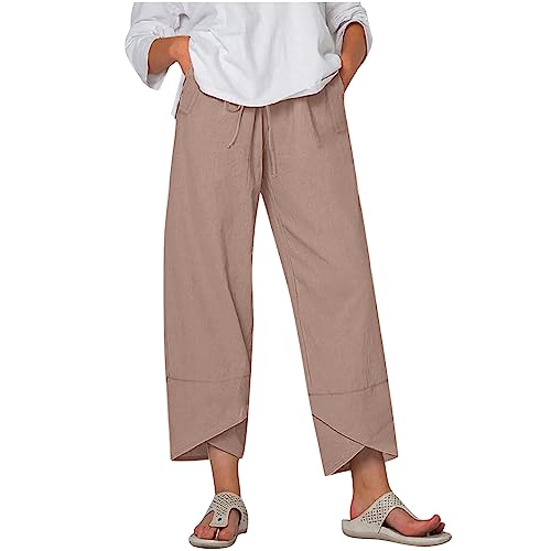 Capris Women Casual Linen Pants High Waist Womens Fall Fashion 2023 Comfy Tulip Hem Pants Cropped Trousers Pockets