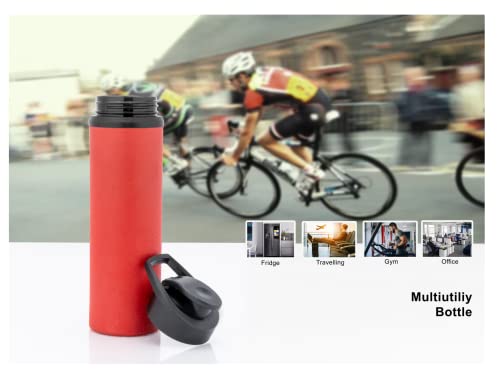 Image of KLASSI KICHEN Stainless Steel Sports /Fridge Water Bottle, 750 ml, Coco Red, Chromo Xtreme with Sipper & Cap | Eco-Friendly & Leak-Proof Water Bottle (Pack of 2)