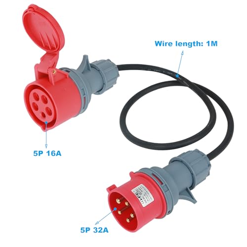 Btstil CEE Adapter 32A auf 16A, Kupplung 5-polig, 5x2,5mm² Gummischlauchleitung, Anschlusskabel, Schuko Kupplung IP44 (5-polig)