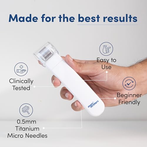 Man Matters 2-In-1 Derma Roller For Hair & Beard | 540 Micro 0.5mm Titanium Alloy Needles | Replaceable Head | Stimulates Hair Follicles | Provides Hair & Beard Growth | Safe & Easy To Use