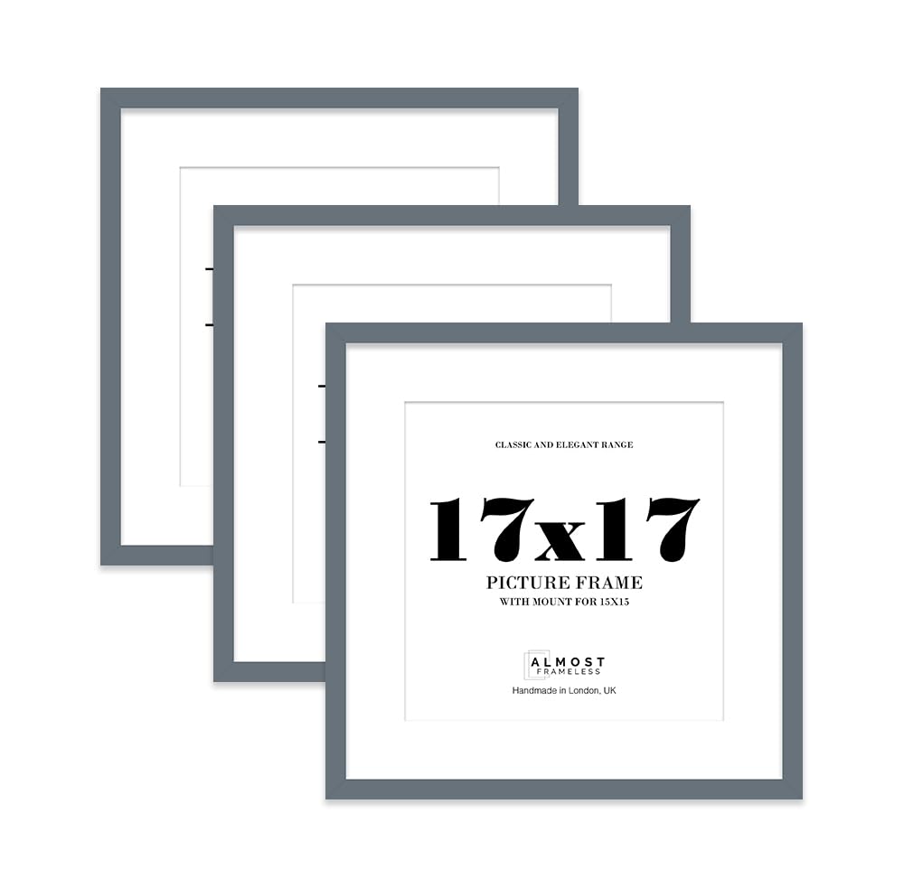 17x17 Grey Picture Frame with Mount for 15x15 Photos, Prints - Modern Square Wall Frame, Set of 3