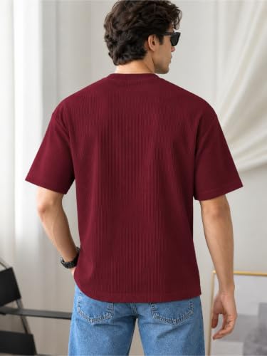 Image of Leriya Fashion T Shirt for Man | Men Luxury Vertical Stripe Textured T-Shirt | Classic Crew Neck Short Sleeve Knit Tee | Cotton Tshirts for Men | Regular Fit Soft Tshirt with Modern Golf Athletic